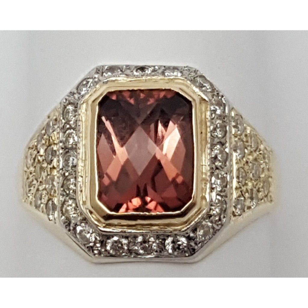 18k Karat Solid Two Tone Multi Color Gold Designer Tourmaline  Diamond Ring